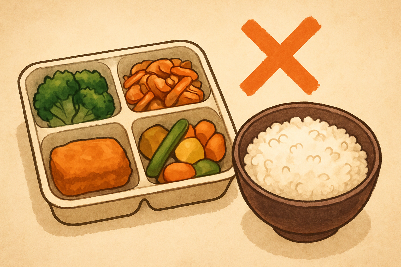 「おかずのみ」+ご飯で不足しやすいのは3点です